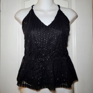 Express Black Sequin Halter Top Size XS
